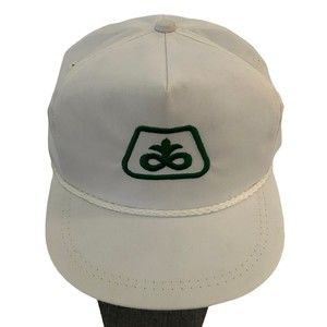 Vtg K Products Pioneer Seeds White Rope Trimmed Golf Cap/Hat Leather Adjustable